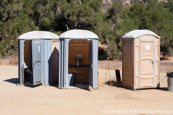 a clean row of portable restrooms for outdoor weddings or festivals in Massachusetts